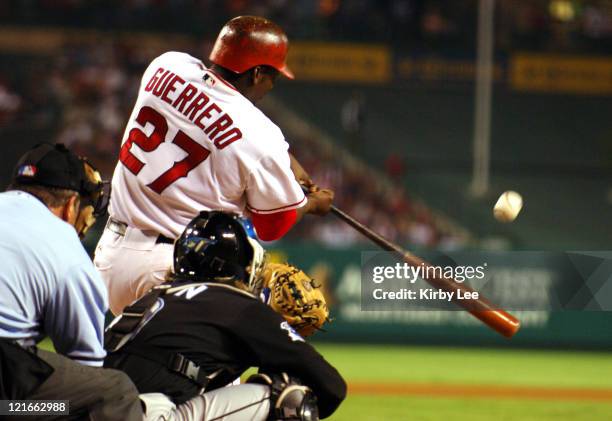 Vladimir Guerrero of the Los Angeles Angels of Anaheim bats during 4-1 loss to the Toronto Blue Jays at Angel Stadium in Anaheim, Calif. On...