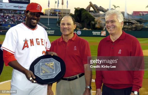 Vladimir Guerrero of the Los Angeles Angels of Anaheim receives the Kenesaw Mountain Landis Memorial Award as the 2004 American League Most Valuable...