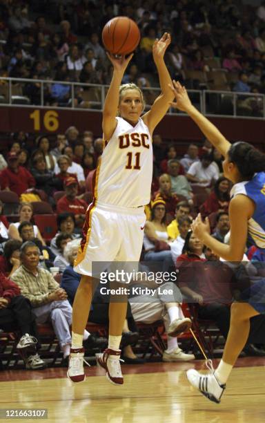 Brynn Cameron of USC shoots a 3-point shot during 73-70 victory over UCLA in Pacific-10 Conference women's basketball game at the Sports Arena in Los...