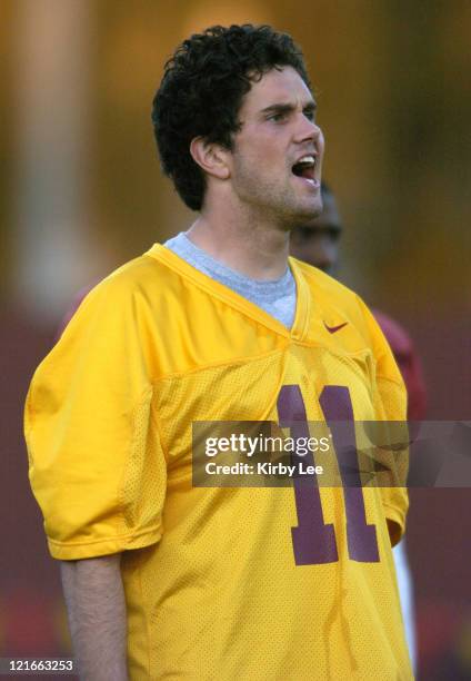 Quarterback Matt Leinart watches during spring football practice at Howard Jones Field on the campus of the University of Southern California in Los...