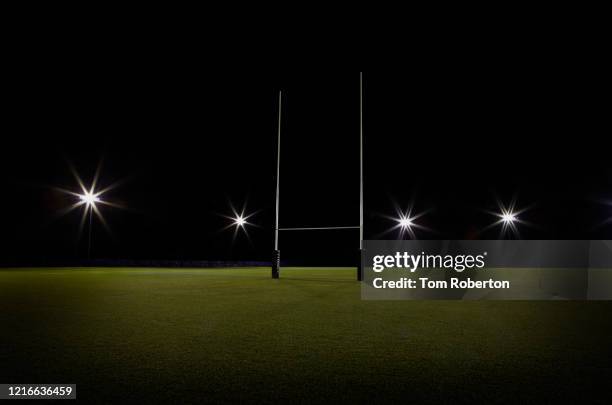 rugby goal posts - rugby pitch stock-fotos und bilder