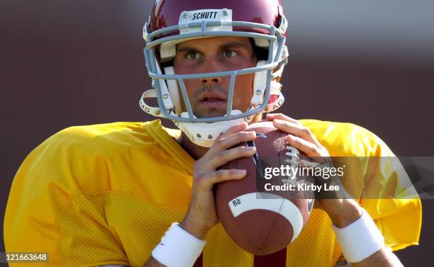 Quarterback Matt Leinart during practice at Howard Jones Field on the campus of the University of Southern California in Los Angeles, Calif. On...