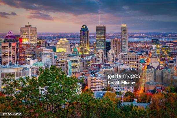 montreal sunset twilight skyscraper cityscape quebec canada - montréal stock pictures, royalty-free photos & images
