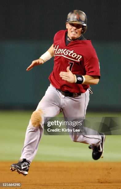 Craig Biggio of the Houston Astros rounds the bases during 9-5 victory over the Los Angeles Angels of Anaheim in Major League Baseball Interleague...