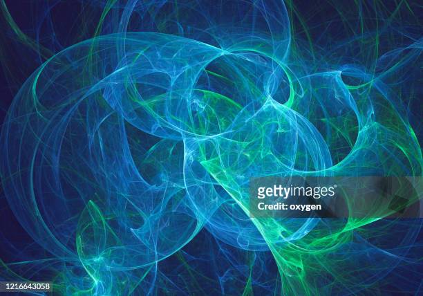 abstract glowing space stars waves blue green web fractal background - nebula stock pictures, royalty-free photos & images