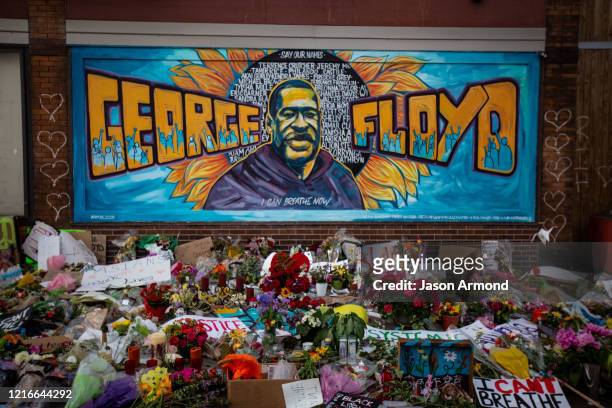 The makeshift memorial and mural outside Cup Foods where George Floyd was murdered by a Minneapolis police officer on Sunday, May 31, 2020 in...