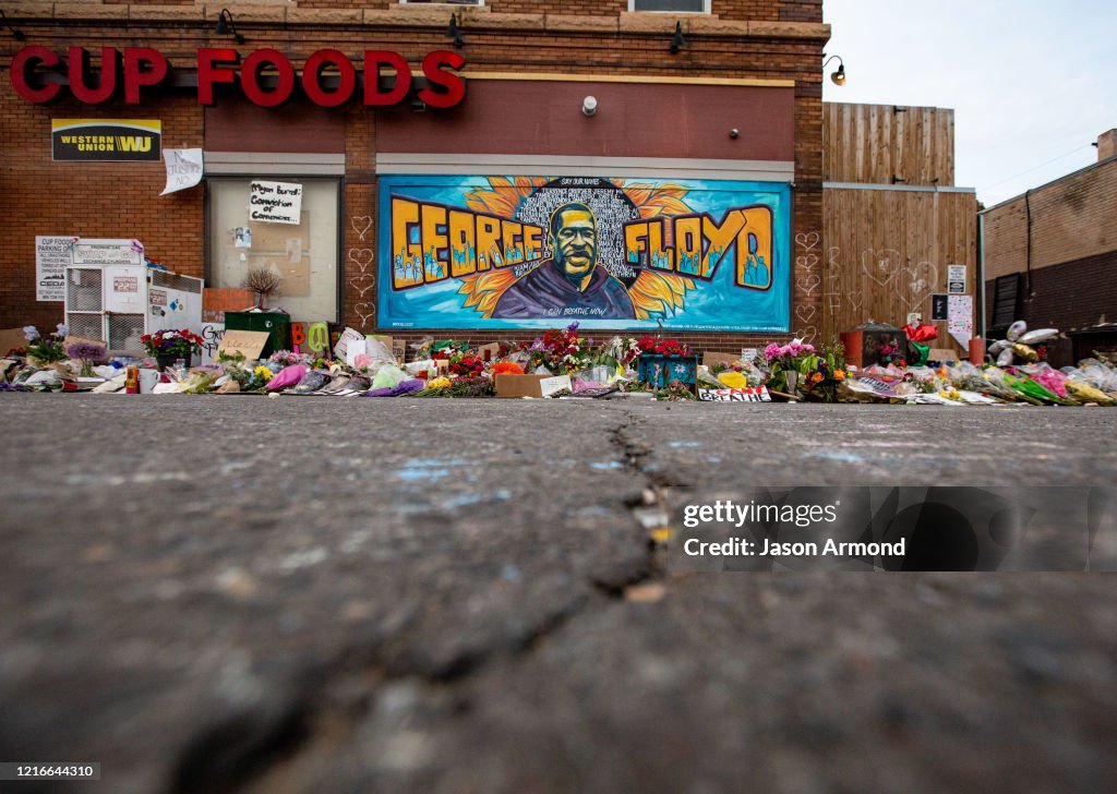 The makeshift memorial outside Cup Foods where George Floyd was murdered by a Minneapolis police officer