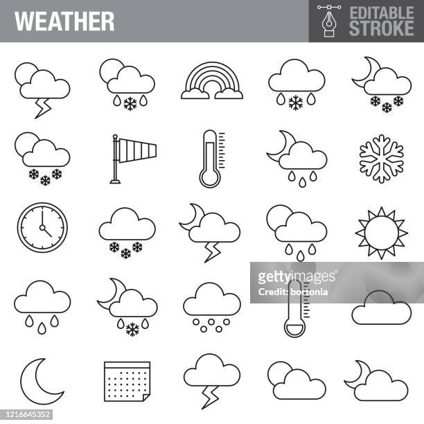 ilustrações, clipart, desenhos animados e ícones de conjunto de ícones de traçado edição meteorológica - sleet