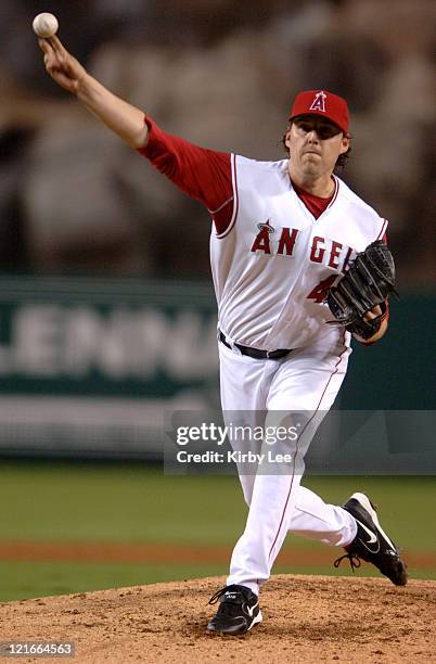 Los Angeles Angels of Anaheim starter John Lackey pitches during 9-7 victory over the Seattle Mariners at Angel Stadium in Anaheim, Calif. On...