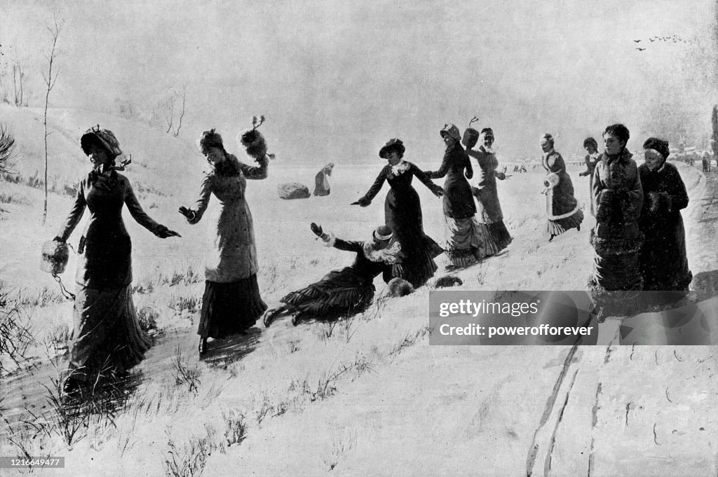 Ladies Boarding School on Ice by Hans Dahl - 19th Century