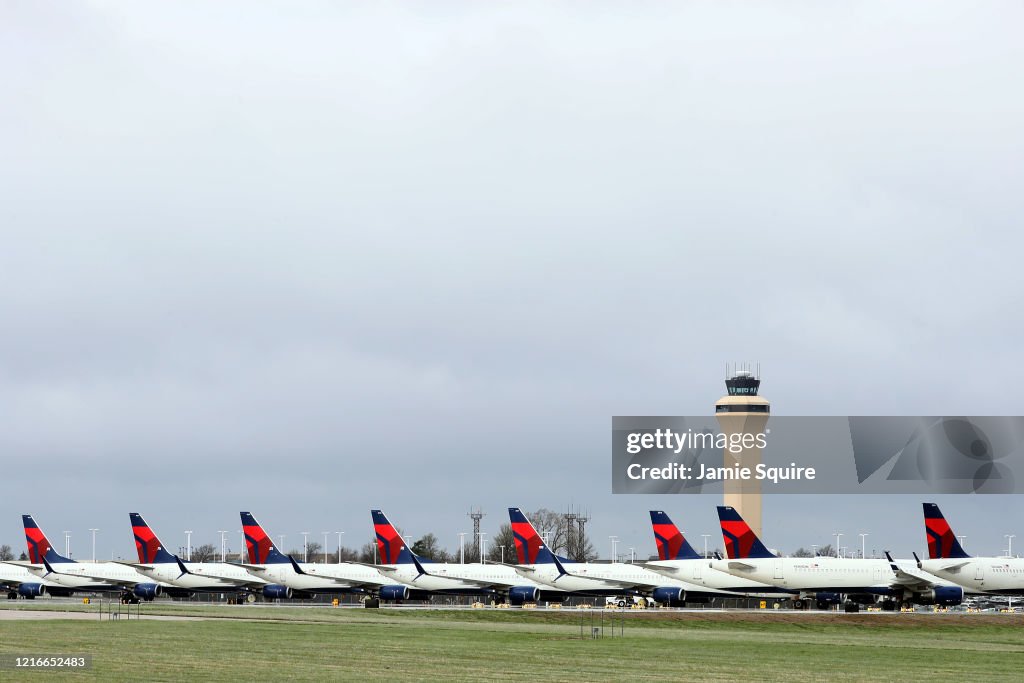 Delta Planes Sit Idle At Kansas City International Airport