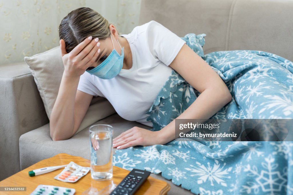 Sick woman having flu or cold