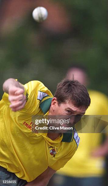 Glenn McGrath of Australia bowls during net practice ahead of the Cricket World Cup semi final against South Africa at Edgbaston, Birmingham,...