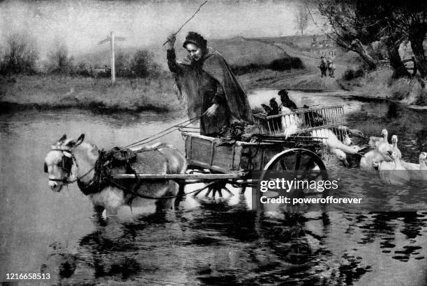 in a fix by alfred william strutt - 19th century - donkey cart stock illustrations