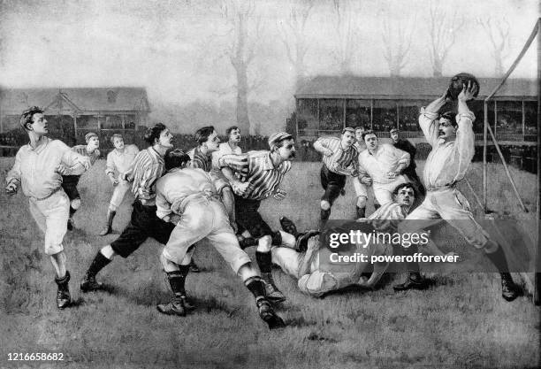 a football match by william heysmann overend - 19th century - archival sports stock illustrations