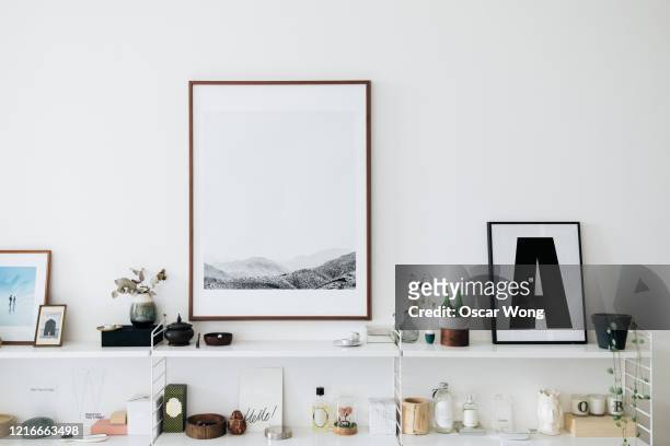 a well decorated and stylish shelving unit - art product stock pictures, royalty-free photos & images