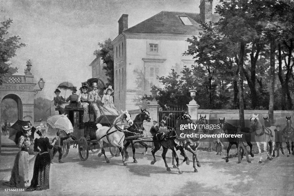 Coach Arriving at Bellevue Station by Georges Louis Charles Busson - 19th Century