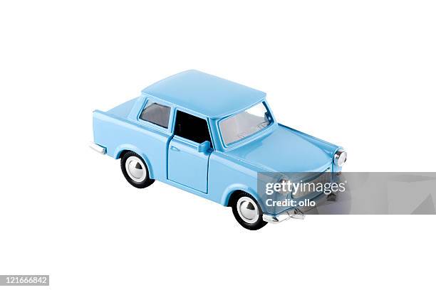 blue toy car - trabant, isolated on white - toy car 個照片及圖片檔
