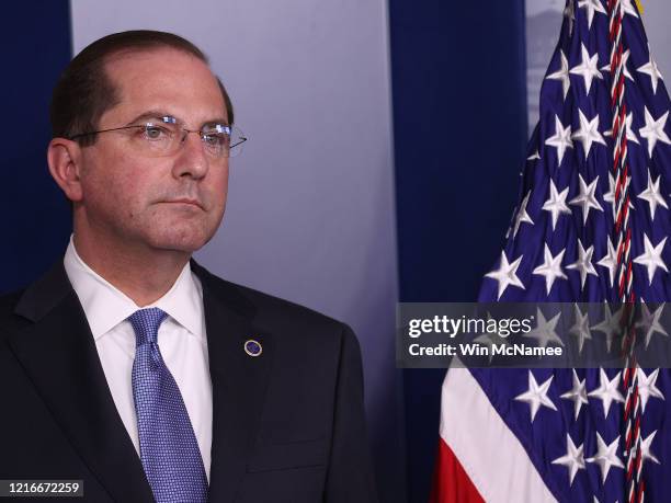 Secretary of Health and Human Services, Alex Azar, attends the White House Coronavirus Task Force briefing April 3, 2020 in Washington, DC. President...