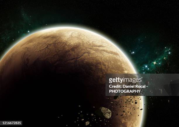 rocky ring of debris around a planet - 重力場 ストックフォトと画像