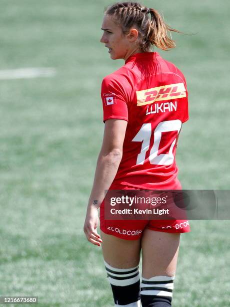 Kaili Lukan looks on against Ireland during the HSBC World Rugby Sevens Series at Westhills Stadium on MAY 11, 2019 in Langford, British Columbia,...