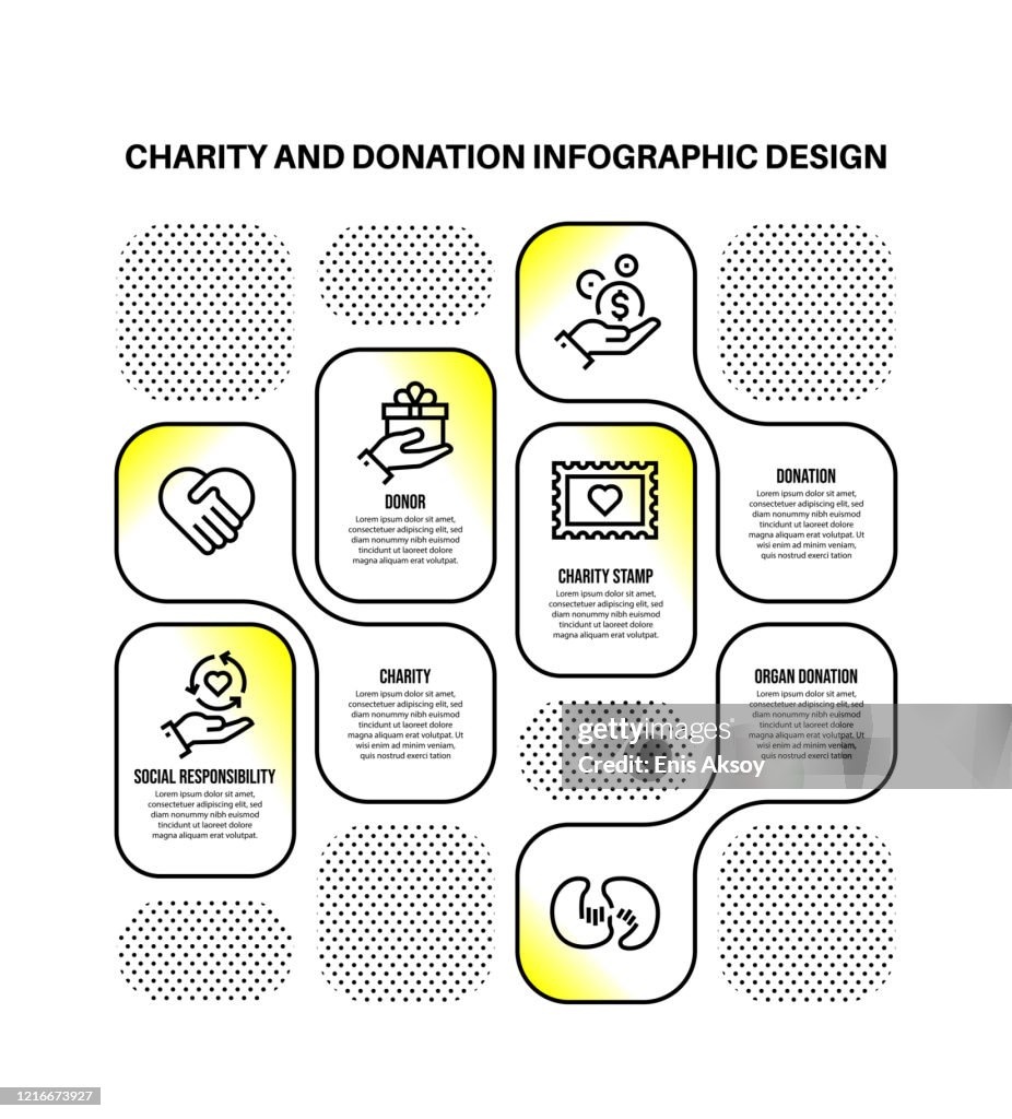 Infographic design template with charity and donation keywords and icons