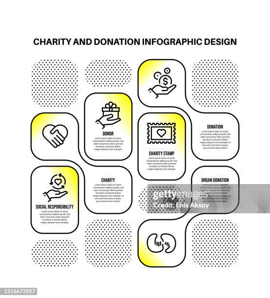 infographic design template with charity and donation keywords and icons - chemical process icon stock illustrations