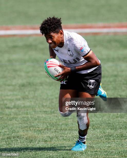 Ana Maria Naimasi of Fiji runs with the ball against the USA during the HSBC World Rugby Sevens Series at Westhills Stadium on MAY 11, 2019 in...