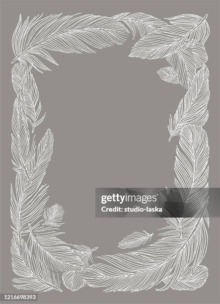 hand drawn feather frame illustration - rustic wedding stock illustrations
