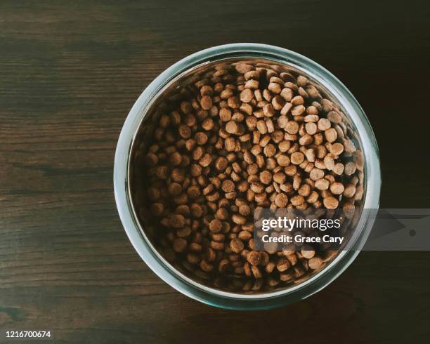 dry pet food in bowl - cat food stock pictures, royalty-free photos & images