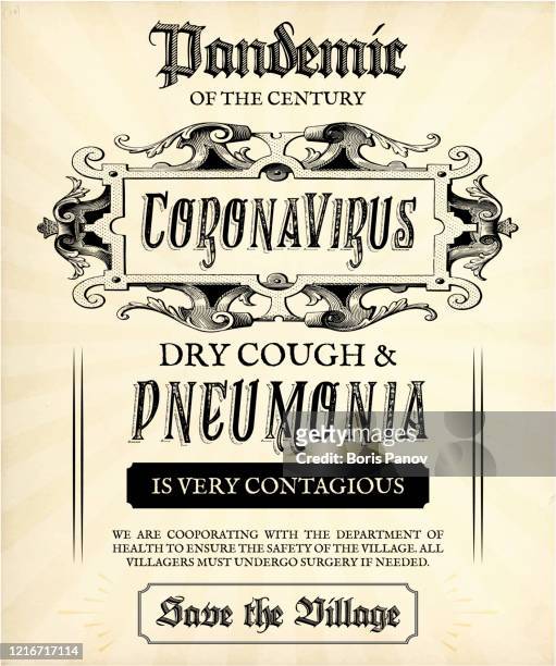 illustrations, cliparts, dessins animés et icônes de affiche pandémique de grippe et de coronavirus espagnol de cru ou modèle de flyer sur le fond de papier ancien - peste bubonique
