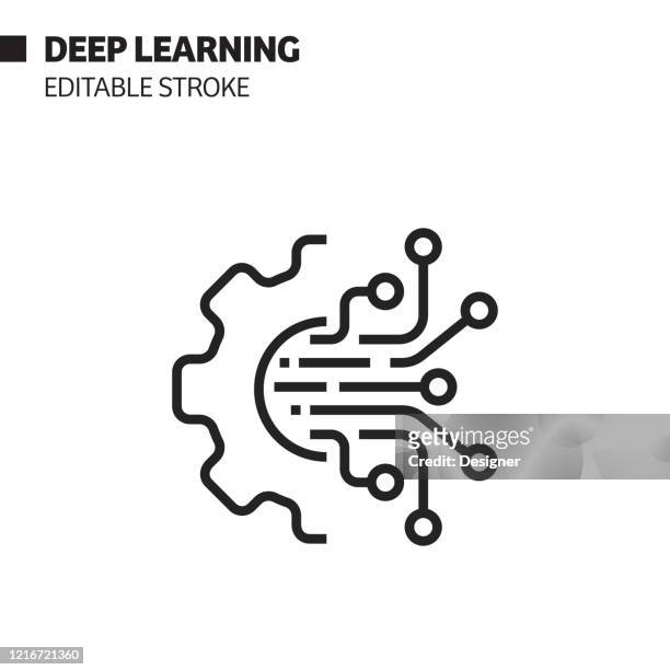 illustrazioni stock, clip art, cartoni animati e icone di tendenza di intelligenza artificiale - icona del tratto modificabile correlata al deep learning. simbolo illustrazione vettoriale - scheda a circuito