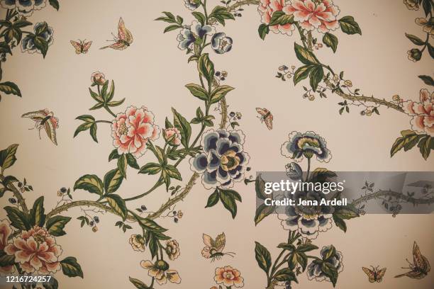 vintage wallpaper pattern, floral wallpaper on wall - tapete stock-fotos und bilder