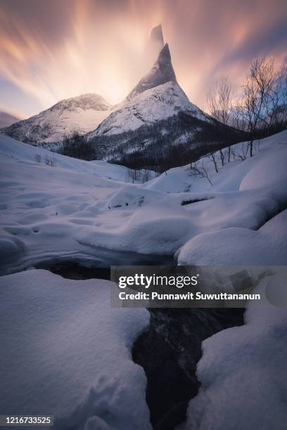 stetind, norway's national mountain in a morning sunrise in winter season, norway, scandinavia - stetind stock pictures, royalty-free photos & images