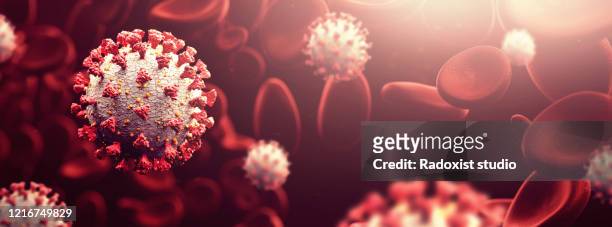 corona virus close up wide shot in blood - virus organism stock pictures, royalty-free photos & images