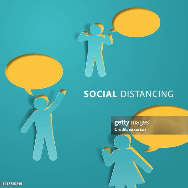 ilustraciones, imágenes clip art, dibujos animados e iconos de stock de burbujas de habla de distanciamiento social - distancia social