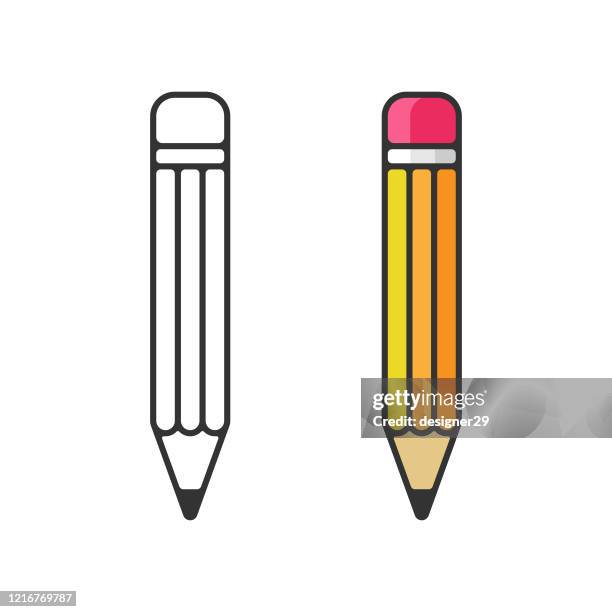 pencil icon. eraser pen flat and outline design and back to school concept on white background. - yellow pencil stock illustrations