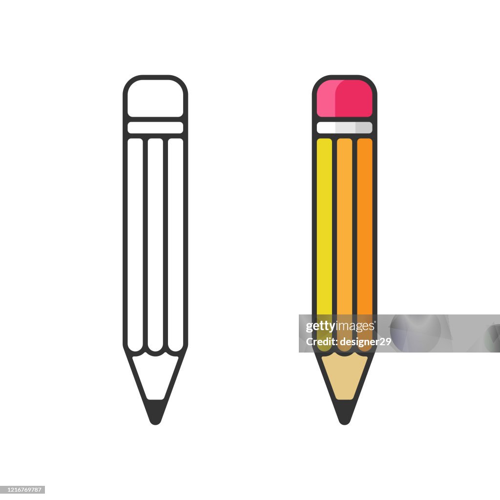 鉛筆圖示。橡皮筆平面和大綱設計與回到學校概念在白色背景。