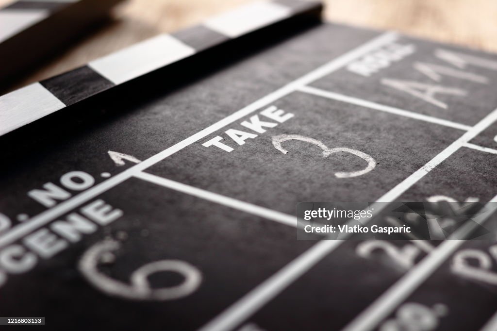 Close-up of Film Clap Board Film Slate