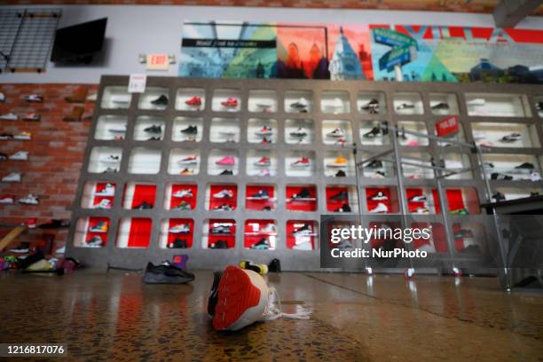 Interior view of a ransacked sneaker store wall in the Mt Airy/Wadsworth sections of Northwest Philadelphia, PA on June 1, 2020. Overnight several...