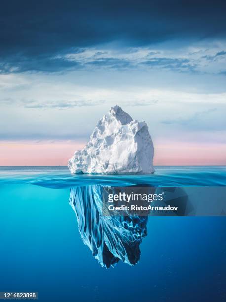 iceberg with above and underwater - iceberg above and below water stock pictures, royalty-free photos & images