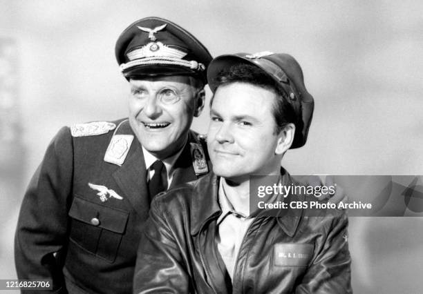 Bob Crane stars as Colonel Robert Hogan and Werner Klemperer as Colonel Wilhelm Klink in the CBS television series "Hogan's Heroes."