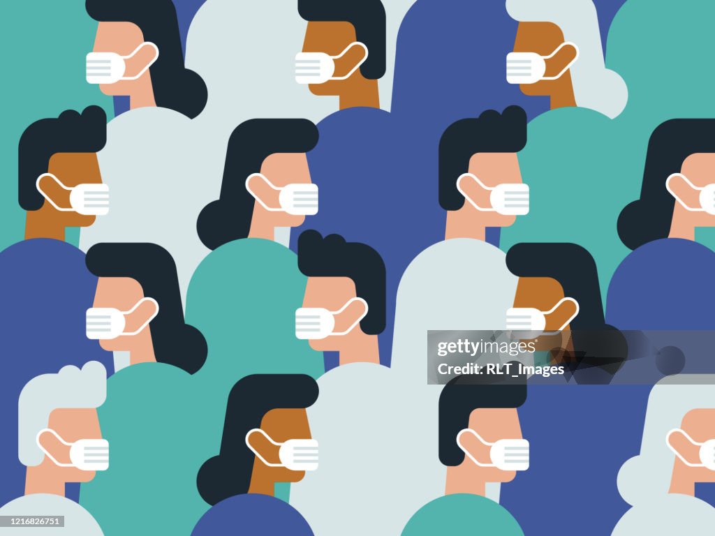 Illustration of crowd wearing medical masks