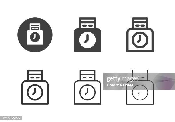 clocking machine icons - multi series - time card stock illustrations