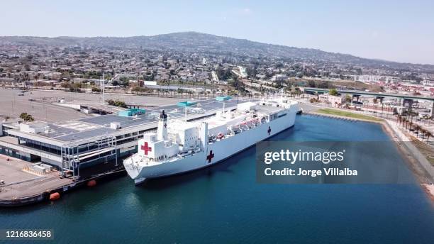 the usns mercy (t-ah-19) at the port of los angeles in san pedro ca - san pedro los angeles stock pictures, royalty-free photos & images