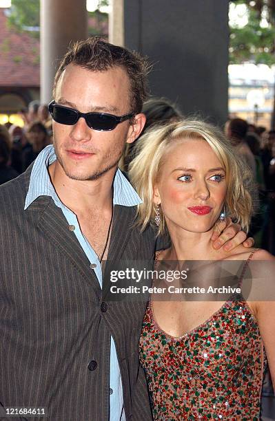 Australian actors Heath Ledger and Naomi Watts arrive for the premiere of her new film '21 Grams' at the Dendy Opera Quays cinema on December 14,...