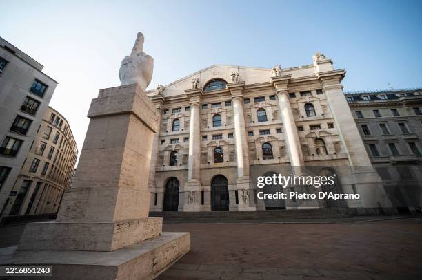 The Milan Stock Exchange building 'Piazza degli Affari' is seen on April 04, 2020 in Milan, Italy. The Italian government continues to enforce the...