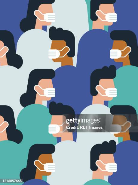 illustration of crowd wearing medical masks - large group of people stock illustrations