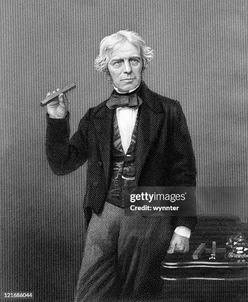 stockillustraties, clipart, cartoons en iconen met vintage portrait of scientist michael faraday - historical clothing