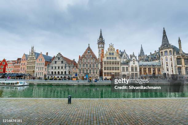 korenlei waterfront, ghent, belgium - gent belgien stock-fotos und bilder